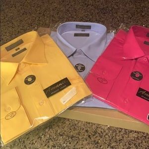 3 pk Men shirts -Pink, yellow & blue. Size 19; LS. 36/37. Tall XL.